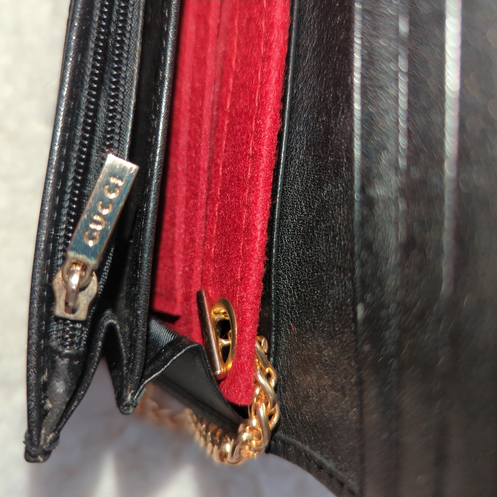 Gucci  Authentic Impreme Black Monogram Wallet With Gold Chain And Dust Bag - Picture 10 of 12